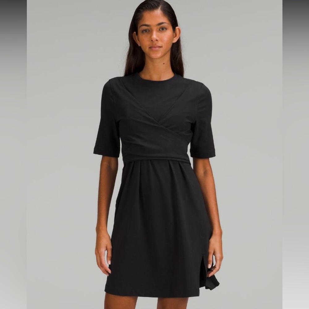 LULULEMON Black Cotton Wrap-Front T-Shirt Dress in black. New with tags. Size 12